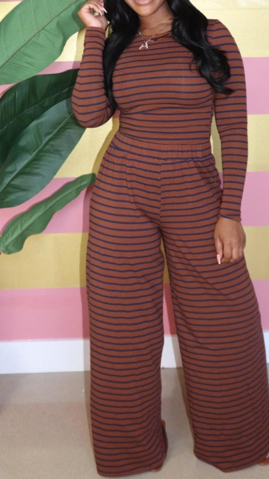 Brown stretch two piece set