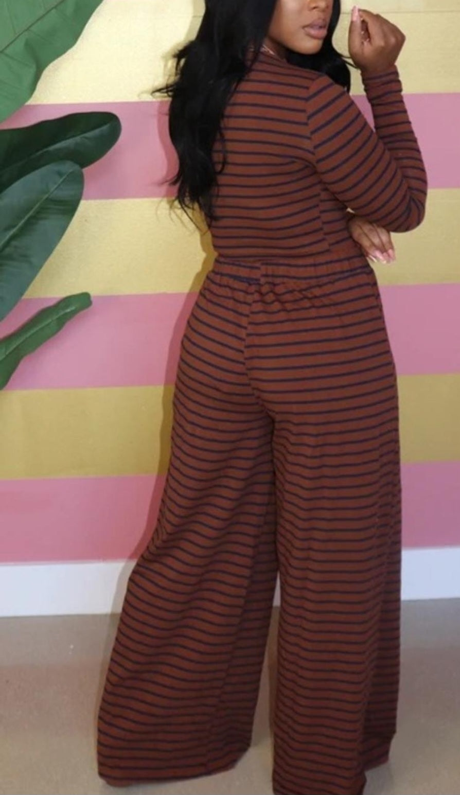 Brown stretch two piece set