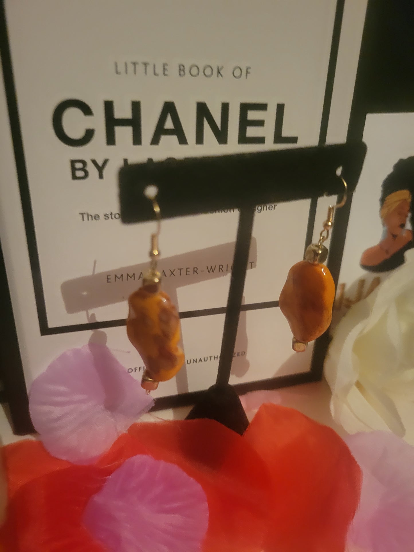 Handmade gold and orange earrings