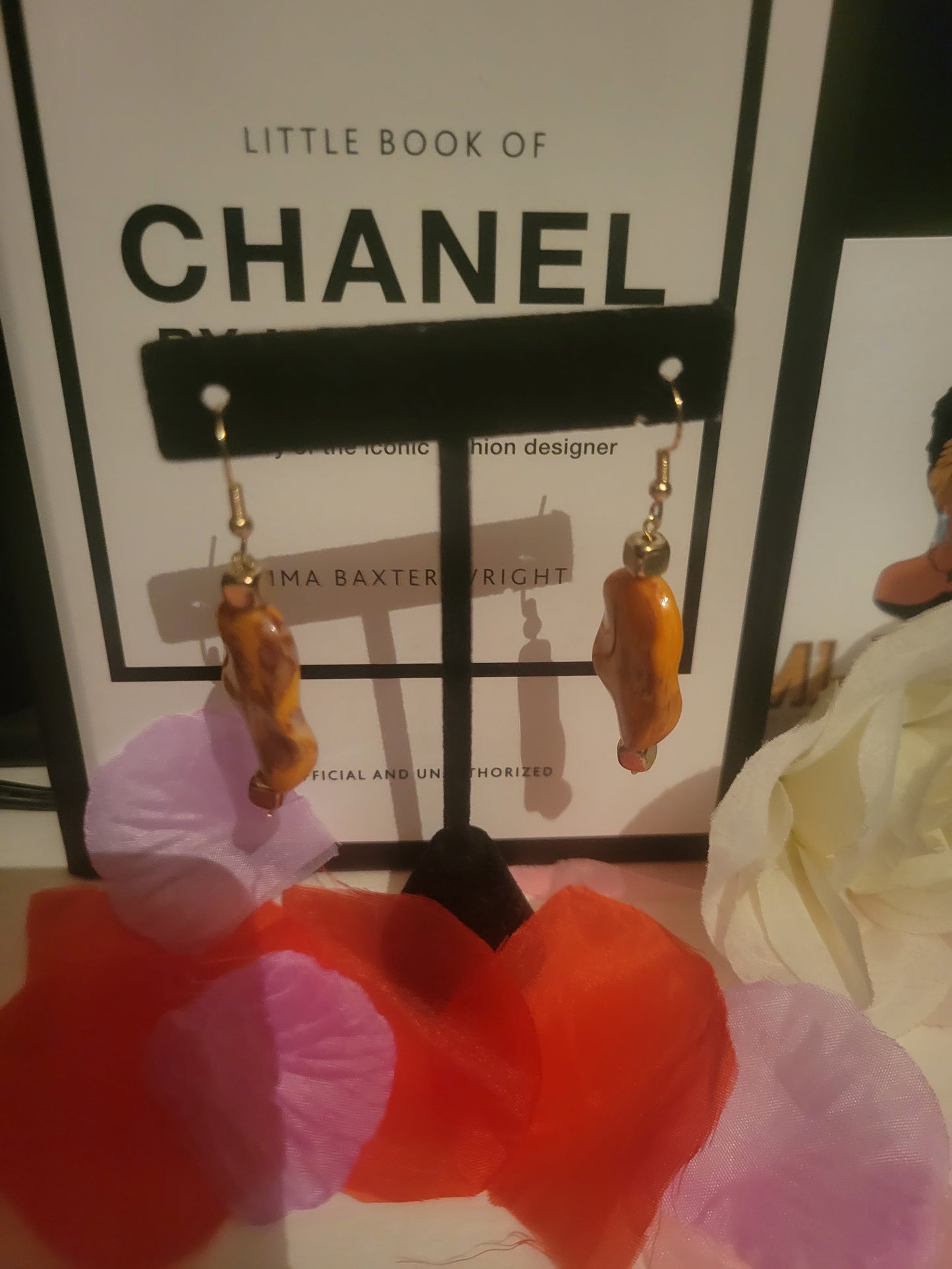 Handmade gold and orange earrings