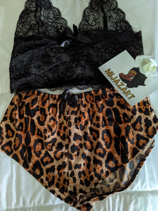 Black and leopard sheer pjs