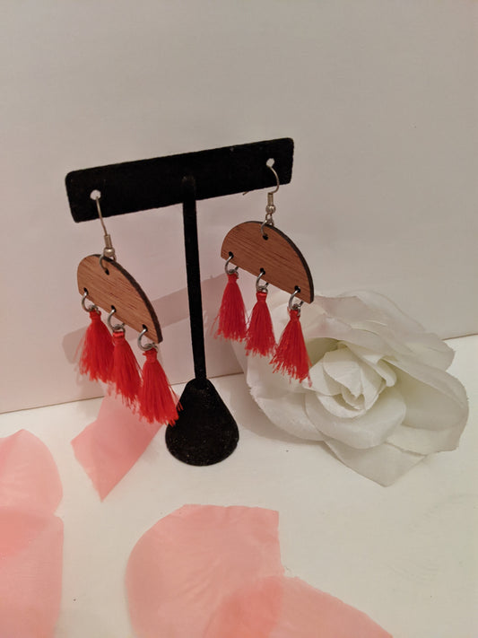 Handmade red tassle earrings