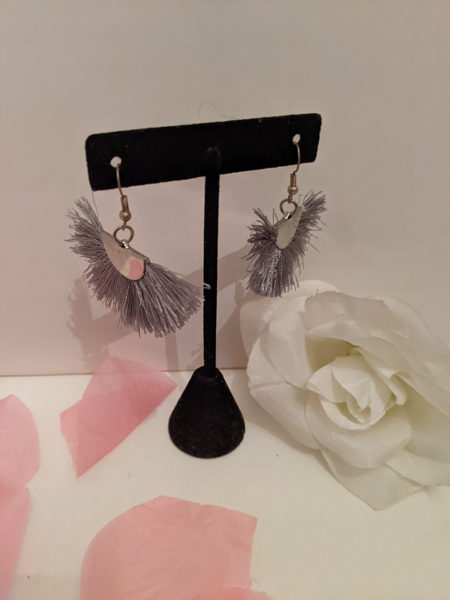 Handmade gray fluff earrings