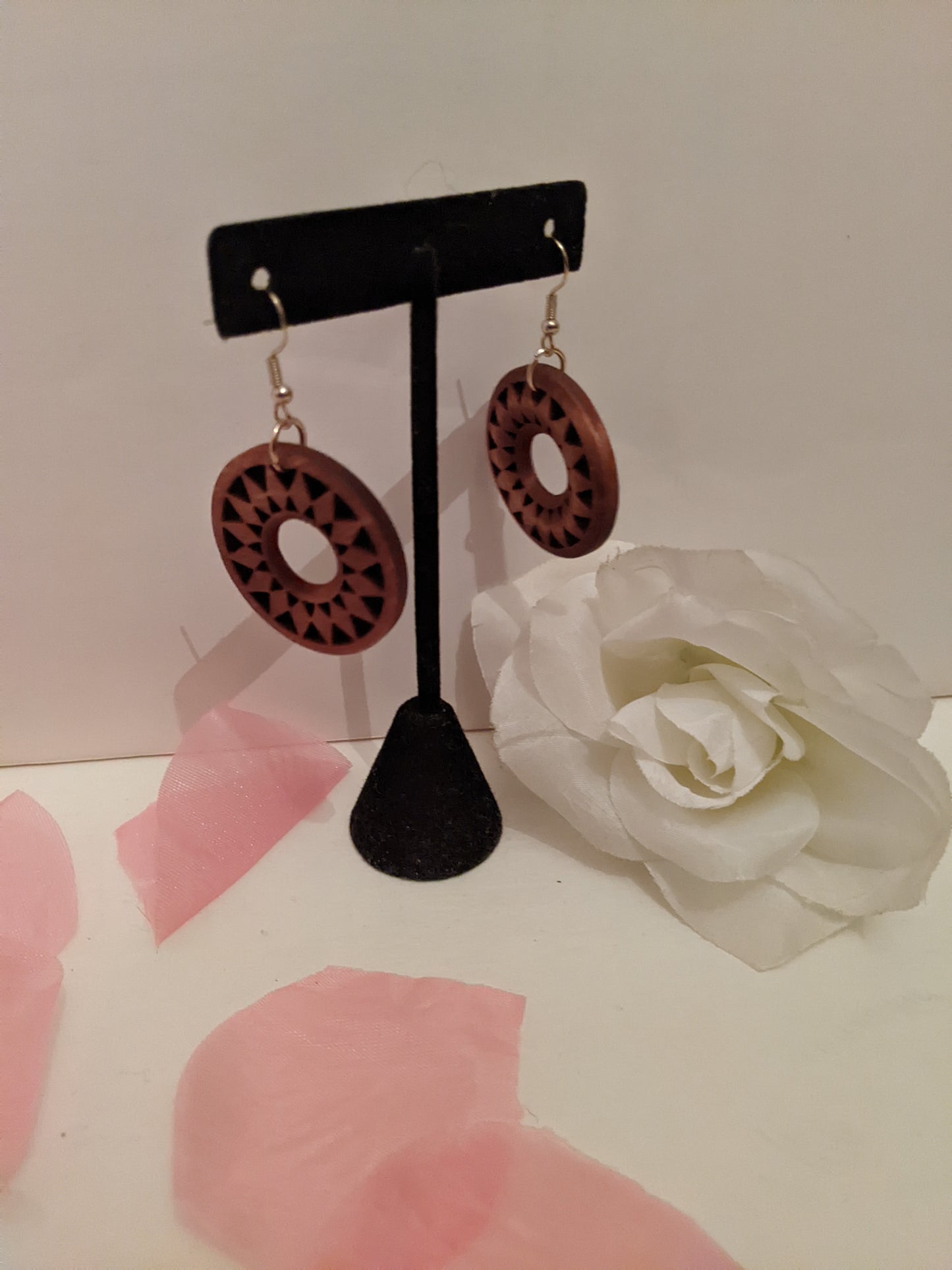 Handmade brown wheel earrings